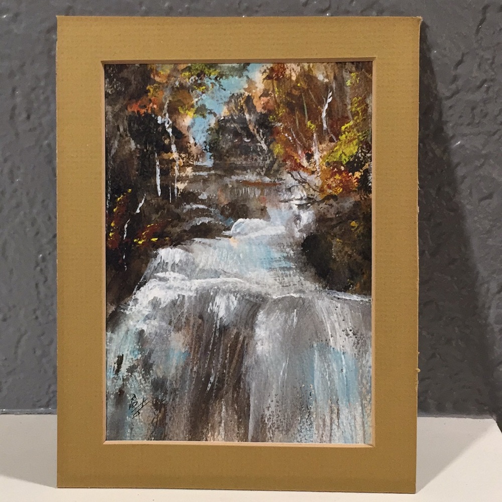 Vintage Original Painted Waterfall 4 1/2 x 6 1/2